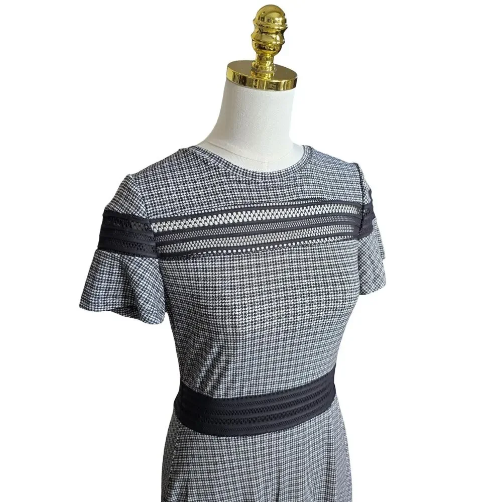 Michael Kors Dress Womens PM Black White Houndstooth Fit Flare NWT‎